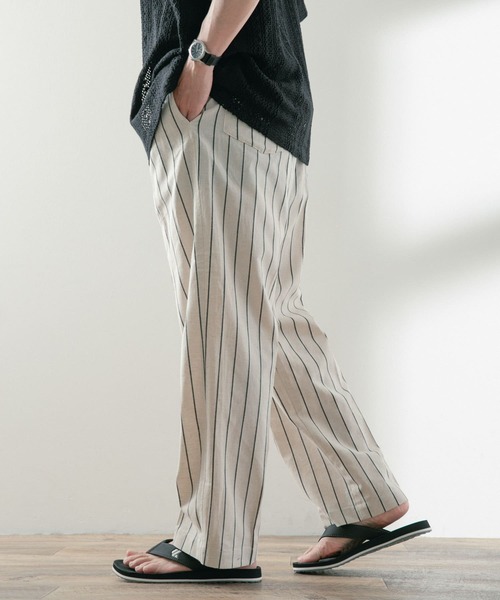 ITEMS URBANRESEARCH(アイテムズ アーバンリサーチ)の「コットンリネン ストライプパンツ(その他パンツ・メンズ・グリーン/ブラック/アイボリー・LARGE/MEDIUM)」の7枚目の写真