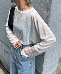 異素材スリーブシアーロンTee