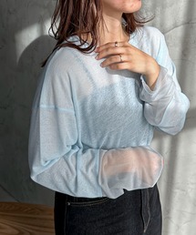 異素材スリーブシアーロンTee