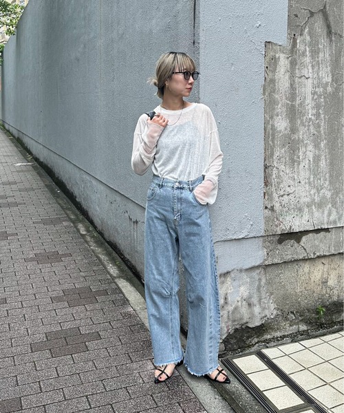 feepur(フェピュール)の「異素材スリーブシアーロンTee(Tシャツ/カットソー・レディース・ブラウン/ピンク/ブラック/オフホワイト/ブルー/グレー/ホワイト×ブラック・MEDIUM)」の20枚目の写真