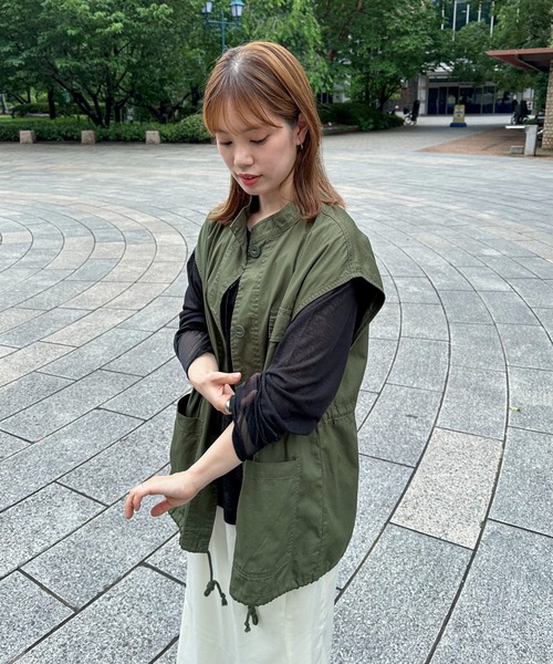 feepur(フェピュール)の「異素材スリーブシアーロンTee(Tシャツ/カットソー・レディース・ブラウン/ピンク/ブラック/オフホワイト/ブルー/グレー/ホワイト×ブラック・MEDIUM)」の12枚目の写真