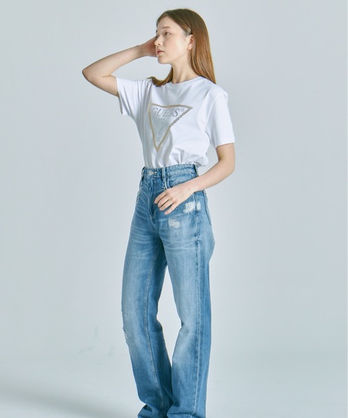 Guess(ゲス)の「【GUESS】ゲス Gold Triangle Logo Tee ロゴTシャツ(Tシャツ/カットソー・レディース・ホワイト/グレー/ブラック・M/L/XL)」の7枚目の写真