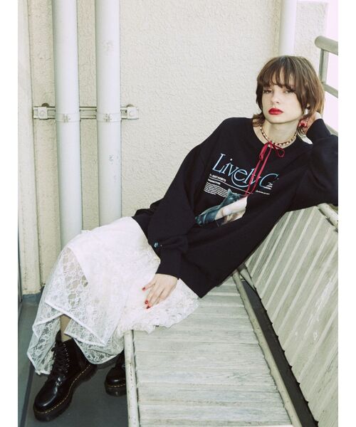 jouetie（ジュエティ）の「レースティアードロングスカート（スカート・レディース・ブラック/オフホワイト・MEDIUM）」の4枚目の写真