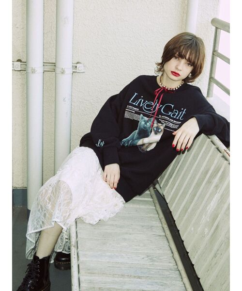 jouetie（ジュエティ）の「レースティアードロングスカート（スカート・レディース・ブラック/オフホワイト・MEDIUM）」の5枚目の写真