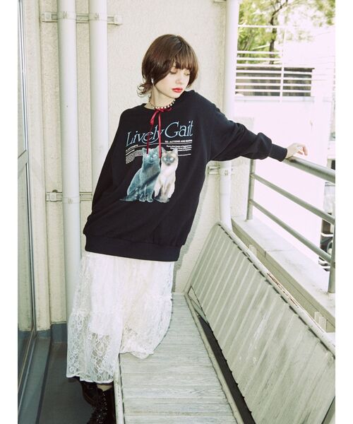 jouetie（ジュエティ）の「レースティアードロングスカート（スカート・レディース・ブラック/オフホワイト・MEDIUM）」の6枚目の写真