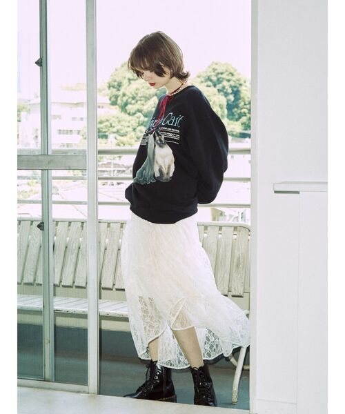 jouetie（ジュエティ）の「レースティアードロングスカート（スカート・レディース・ブラック/オフホワイト・MEDIUM）」の9枚目の写真