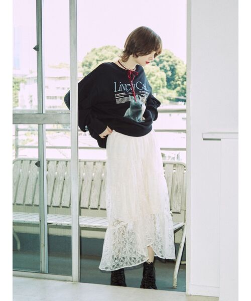 jouetie（ジュエティ）の「レースティアードロングスカート（スカート・レディース・ブラック/オフホワイト・MEDIUM）」の12枚目の写真