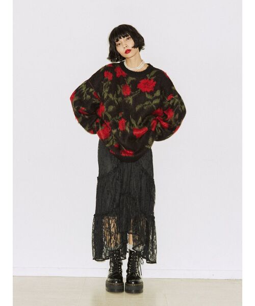 jouetie（ジュエティ）の「レースティアードロングスカート（スカート・レディース・ブラック/オフホワイト・MEDIUM）」の13枚目の写真