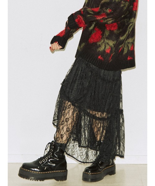 jouetie（ジュエティ）の「レースティアードロングスカート（スカート・レディース・ブラック/オフホワイト・MEDIUM）」の20枚目の写真