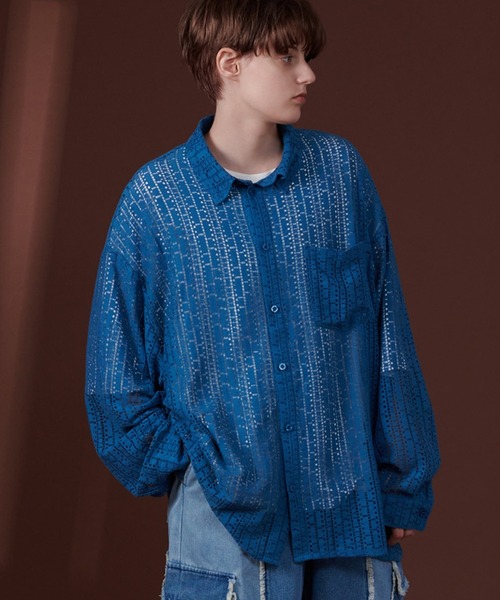 ONCILY(オンシェリー)の「LACE SHEER REGULAR COLLAR SHIRT / レースシアーレギュラーシャツ(シャツ/ブラウス・メンズ・ブラック/オフホワイト/ブルー・LARGE/MEDIUM)」の10枚目の写真