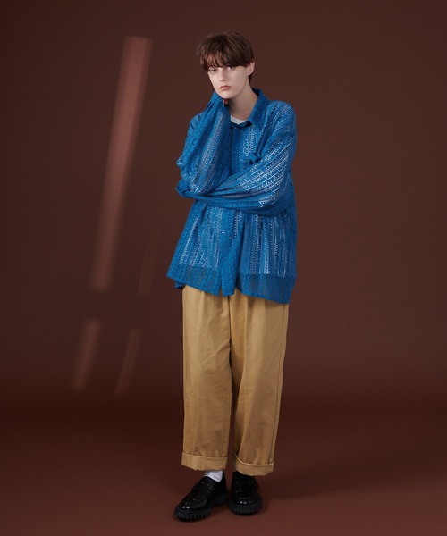 ONCILY(オンシェリー)の「LACE SHEER REGULAR COLLAR SHIRT / レースシアーレギュラーシャツ(シャツ/ブラウス・メンズ・ブラック/オフホワイト/ブルー・LARGE/MEDIUM)」の15枚目の写真