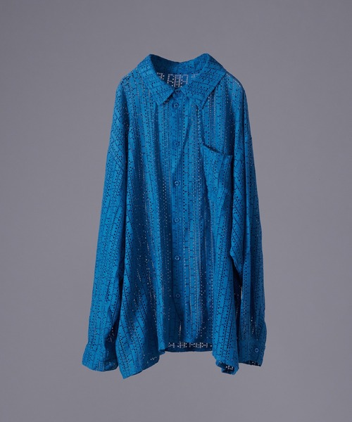 ONCILY(オンシェリー)の「LACE SHEER REGULAR COLLAR SHIRT / レースシアーレギュラーシャツ(シャツ/ブラウス・メンズ・ブラック/オフホワイト/ブルー・LARGE/MEDIUM)」の18枚目の写真