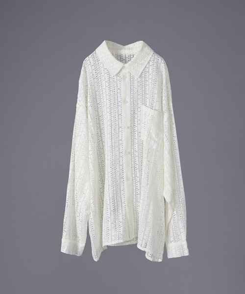 ONCILY(オンシェリー)の「LACE SHEER REGULAR COLLAR SHIRT / レースシアーレギュラーシャツ(シャツ/ブラウス・メンズ・ブラック/オフホワイト/ブルー・LARGE/MEDIUM)」の8枚目の写真