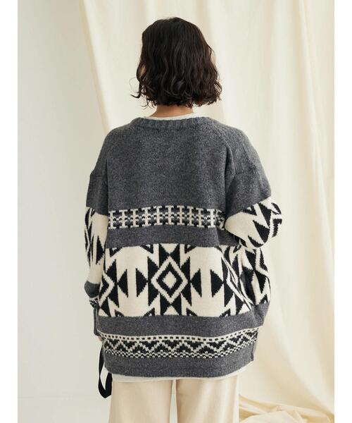 CRAFT STANDARD BOUTIQUE（クラフトスタンダードブティック）の「オルテガ柄ニットZIPブルゾン（カーディガン/ボレロ・レディース・ブラウン/サックスブルー/グレー・FREE）」の9枚目の写真