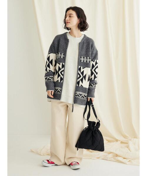 CRAFT STANDARD BOUTIQUE（クラフトスタンダードブティック）の「オルテガ柄ニットZIPブルゾン（カーディガン/ボレロ・レディース・ブラウン/サックスブルー/グレー・FREE）」の10枚目の写真