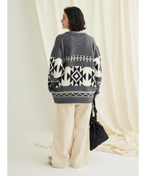 CRAFT STANDARD BOUTIQUE（クラフトスタンダードブティック）の「オルテガ柄ニットZIPブルゾン（カーディガン/ボレロ・レディース・ブラウン/サックスブルー/グレー・FREE）」の11枚目の写真