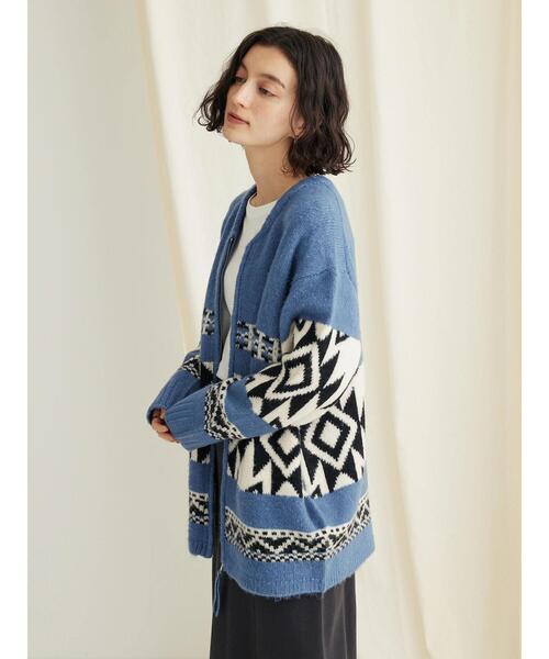 CRAFT STANDARD BOUTIQUE（クラフトスタンダードブティック）の「オルテガ柄ニットZIPブルゾン（カーディガン/ボレロ・レディース・ブラウン/サックスブルー/グレー・FREE）」の14枚目の写真