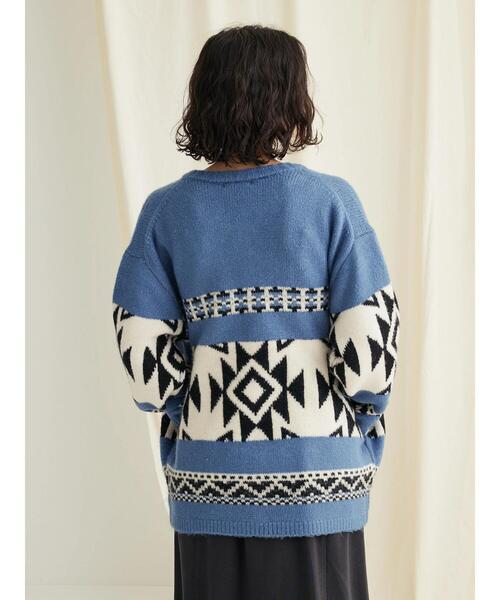 CRAFT STANDARD BOUTIQUE（クラフトスタンダードブティック）の「オルテガ柄ニットZIPブルゾン（カーディガン/ボレロ・レディース・ブラウン/サックスブルー/グレー・FREE）」の15枚目の写真