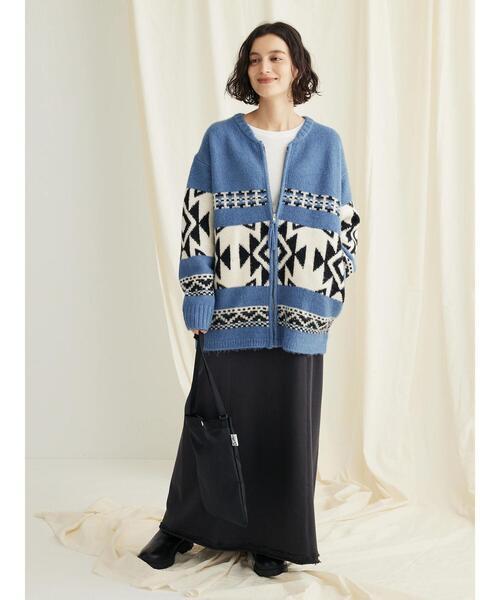 CRAFT STANDARD BOUTIQUE（クラフトスタンダードブティック）の「オルテガ柄ニットZIPブルゾン（カーディガン/ボレロ・レディース・ブラウン/サックスブルー/グレー・FREE）」の19枚目の写真