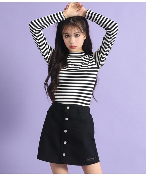 ANAP GｉRL（アナップガール）の「ボタンデザイン台形スカパン（スカート・キッズ・ブラック/ブルー/ブラウン・XS/M/S）」の10枚目の写真