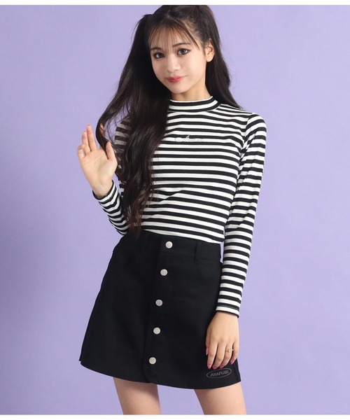 ANAP GｉRL（アナップガール）の「ボタンデザイン台形スカパン（スカート・キッズ・ブラック/ブルー/ブラウン・XS/M/S）」の8枚目の写真