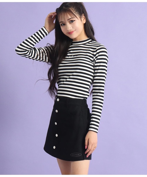 ANAP GｉRL（アナップガール）の「ボタンデザイン台形スカパン（スカート・キッズ・ブラック/ブルー/ブラウン・XS/M/S）」の9枚目の写真