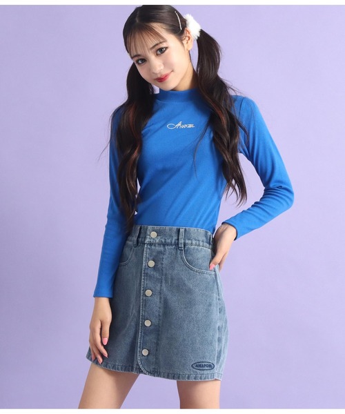 ANAP GｉRL（アナップガール）の「ボタンデザイン台形スカパン（スカート・キッズ・ブラック/ブルー/ブラウン・XS/M/S）」の22枚目の写真