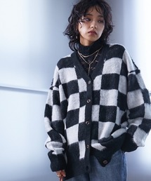 <大きいサイズ> チェッカー柄ニットカーディガン GEVS.