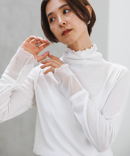 LEPSIM(レプシィム)の「袖切り替えシアーインナー 908524(Tシャツ/カットソー・レディース・ブラック/ブラウン/オフホワイト・FREE)」の4枚目の写真