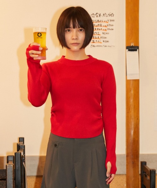 VeLV（ヴェルヴ）の「【ほげちゃんコラボ】F KNIT エフニット（ニット/セーター・レディース・レッド/オレンジ/ブラック・FREE）」の2枚目の写真