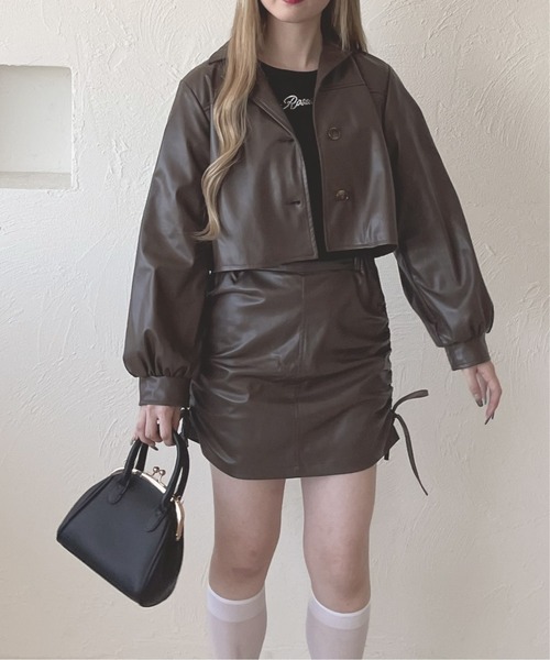 shrita(シュリータ)の「【shrita】【セットアップ可能】フェイクレザーショートジャケット(セットアップ・キッズ・ベージュ/ブラウン・L/M)」の5枚目の写真