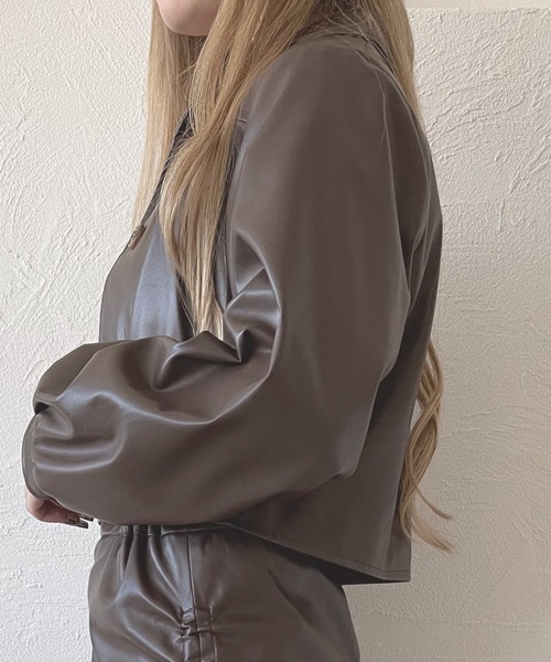 shrita(シュリータ)の「【shrita】【セットアップ可能】フェイクレザーショートジャケット(セットアップ・キッズ・ベージュ/ブラウン・L/M)」の7枚目の写真