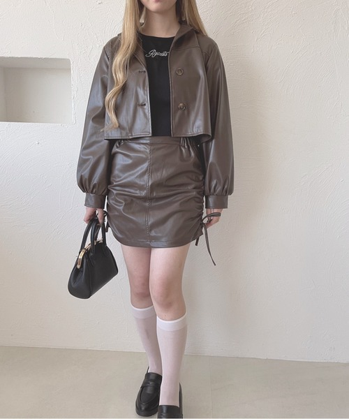 shrita(シュリータ)の「【shrita】【セットアップ可能】フェイクレザーショートジャケット(セットアップ・キッズ・ベージュ/ブラウン・L/M)」の9枚目の写真