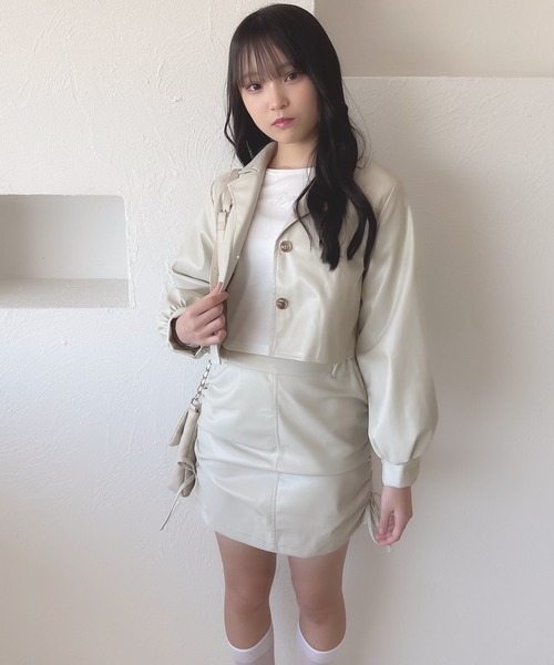 shrita(シュリータ)の「【shrita】【セットアップ可能】フェイクレザーショートジャケット(セットアップ・キッズ・ベージュ/ブラウン・L/M)」の11枚目の写真