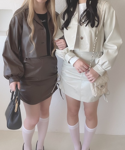 shrita(シュリータ)の「【shrita】【セットアップ可能】フェイクレザーショートジャケット(セットアップ・キッズ・ベージュ/ブラウン・L/M)」の12枚目の写真