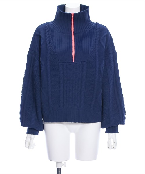 clear（クリア）の「配色ハーフジップケーブル編みニットトップス（ニット/セーター・レディース・ネイビー/チャコールグレー/グレイッシュベージュ・F）」の13枚目の写真