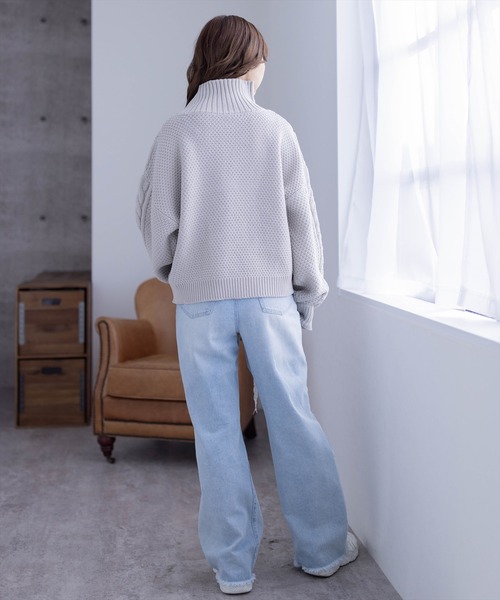 clear（クリア）の「配色ハーフジップケーブル編みニットトップス（ニット/セーター・レディース・ネイビー/チャコールグレー/グレイッシュベージュ・F）」の18枚目の写真