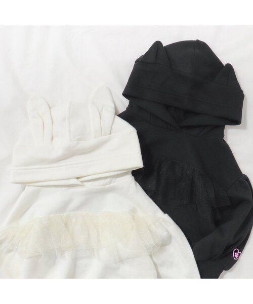 apres les cours（アプレレクール）の「ねこ&うさ耳かぶりパーカー（パーカー・キッズ・ブラック/アイボリー・80/90/100/110/120/130/140）」の4枚目の写真