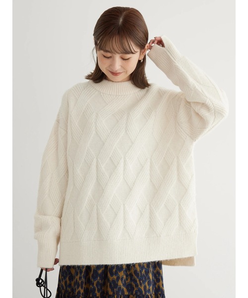 AMERICAN HOLIC（アメリカンホリック）の「Mixヤーンモックネックケーブルニットプルオーバー（ニット/セーター・レディース・アイボリー/サックスブルー/ピンク/ブラウン・L/M）」の5枚目の写真