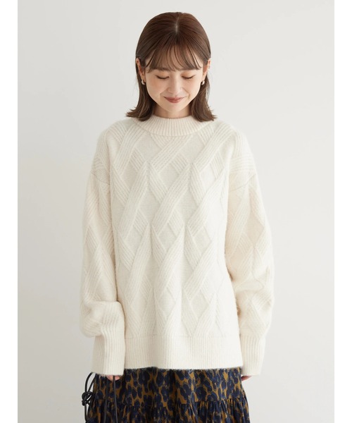 AMERICAN HOLIC（アメリカンホリック）の「Mixヤーンモックネックケーブルニットプルオーバー（ニット/セーター・レディース・アイボリー/サックスブルー/ピンク/ブラウン・L/M）」の6枚目の写真