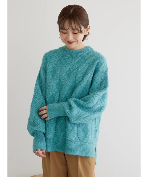 AMERICAN HOLIC（アメリカンホリック）の「Mixヤーンモックネックケーブルニットプルオーバー（ニット/セーター・レディース・アイボリー/サックスブルー/ピンク/ブラウン・L/M）」の13枚目の写真