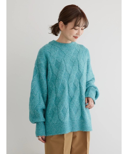 AMERICAN HOLIC（アメリカンホリック）の「Mixヤーンモックネックケーブルニットプルオーバー（ニット/セーター・レディース・アイボリー/サックスブルー/ピンク/ブラウン・L/M）」の14枚目の写真