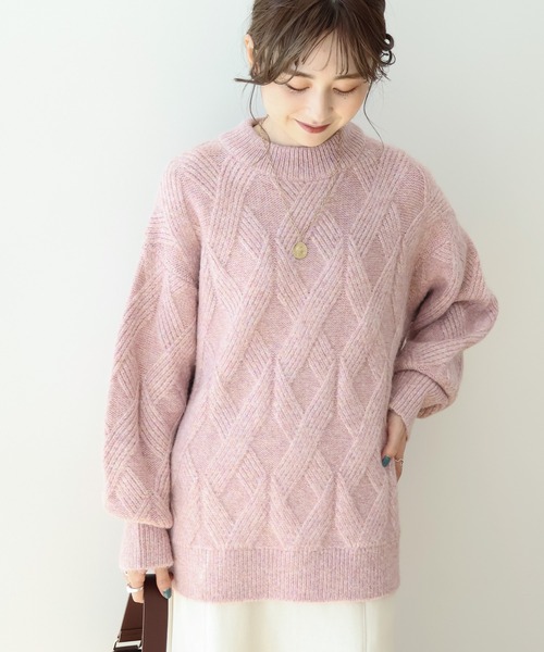 AMERICAN HOLIC（アメリカンホリック）の「Mixヤーンモックネックケーブルニットプルオーバー（ニット/セーター・レディース・アイボリー/サックスブルー/ピンク/ブラウン・L/M）」の20枚目の写真