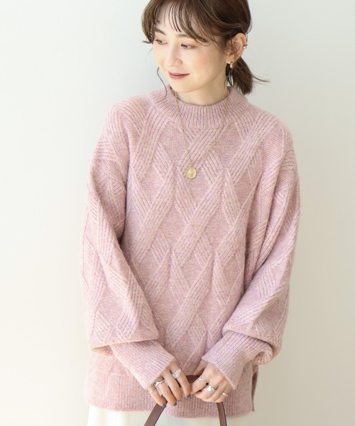 AMERICAN HOLIC（アメリカンホリック）の「Mixヤーンモックネックケーブルニットプルオーバー（ニット/セーター・レディース・アイボリー/サックスブルー/ピンク/ブラウン・L/M）」の21枚目の写真