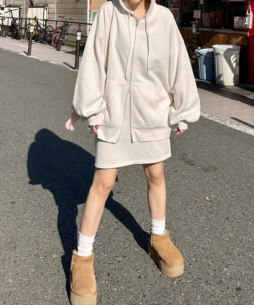 Alley by w closet（アリーバイダブルクローゼット）の「【Alley/SETアイテム】フードジップパーカー＋タイトスカート（パーカー・レディース・オフホワイト/グレー・FREE）」の5枚目の写真