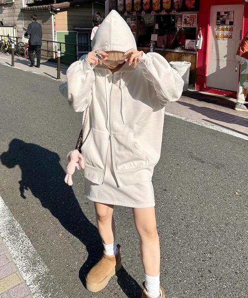 Alley by w closet（アリーバイダブルクローゼット）の「【Alley/SETアイテム】フードジップパーカー＋タイトスカート（パーカー・レディース・オフホワイト/グレー・FREE）」の6枚目の写真
