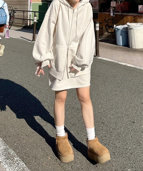 Alley by w closet（アリーバイダブルクローゼット）の「【Alley/SETアイテム】フードジップパーカー＋タイトスカート（パーカー・レディース・オフホワイト/グレー・FREE）」の9枚目の写真