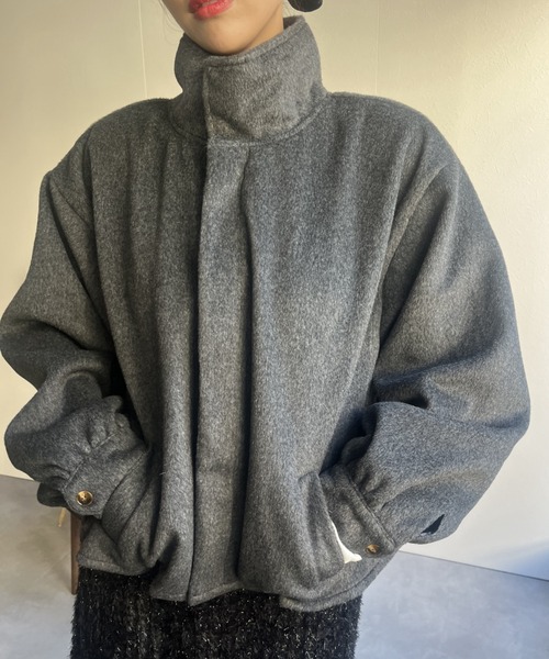 LAC-VERT(ラック・ヴェール)の「スタンドカラーAラインフレアジャケット(ステンカラーコート・レディース・ブラック/アイボリー/ピンク/ブラウン/チャコールグレー・FREE)」の3枚目の写真