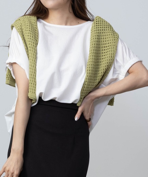 Howdy Marie（ハウディ―マリー）の「Howdy Marie ハウディーマリー 制菌加工 サラリ冷感 ギャザーデザインTシャツ（Tシャツ/カットソー・レディース・イエロー系その他/ホワイト/チャコールグレー/ブラウン・M/L/S/XL）」の2枚目の写真