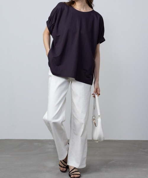 Howdy Marie（ハウディ―マリー）の「Howdy Marie ハウディーマリー 制菌加工 サラリ冷感 ギャザーデザインTシャツ（Tシャツ/カットソー・レディース・イエロー系その他/ホワイト/チャコールグレー/ブラウン・M/L/S/XL）」の9枚目の写真